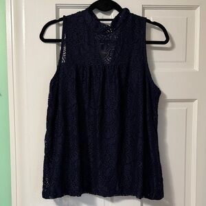 Elegant Navy Lace Sleeveless Top